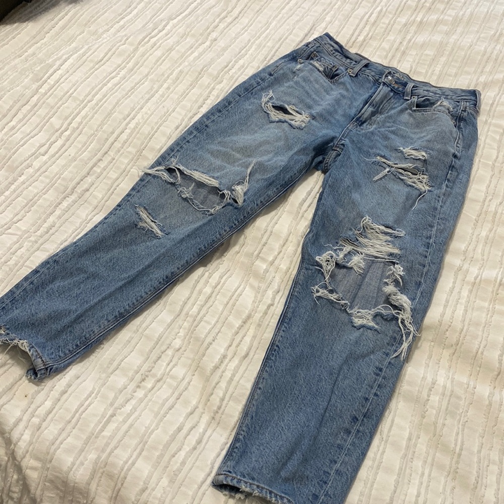 AE Distressed mom jeans